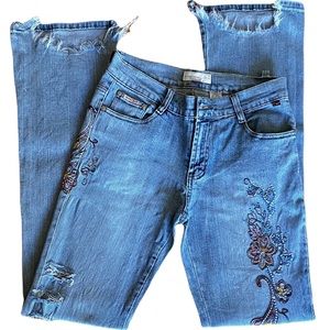Vintage Look 1990s Blue Jeans,BohoEmbroidered Patchwork Denim Jeans,Denim Pants